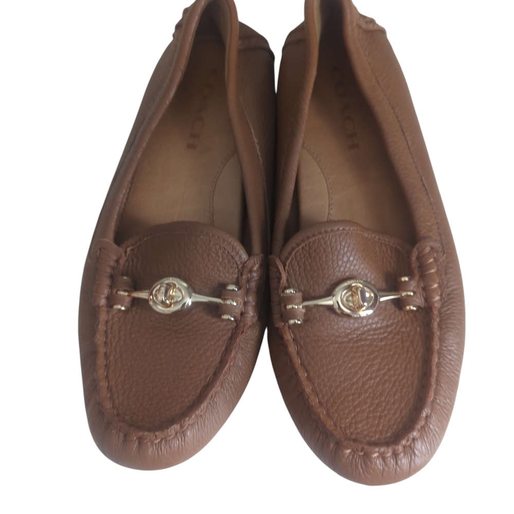 Coach Brown Leather Flats with Gold Detail - Picture 5 of 5